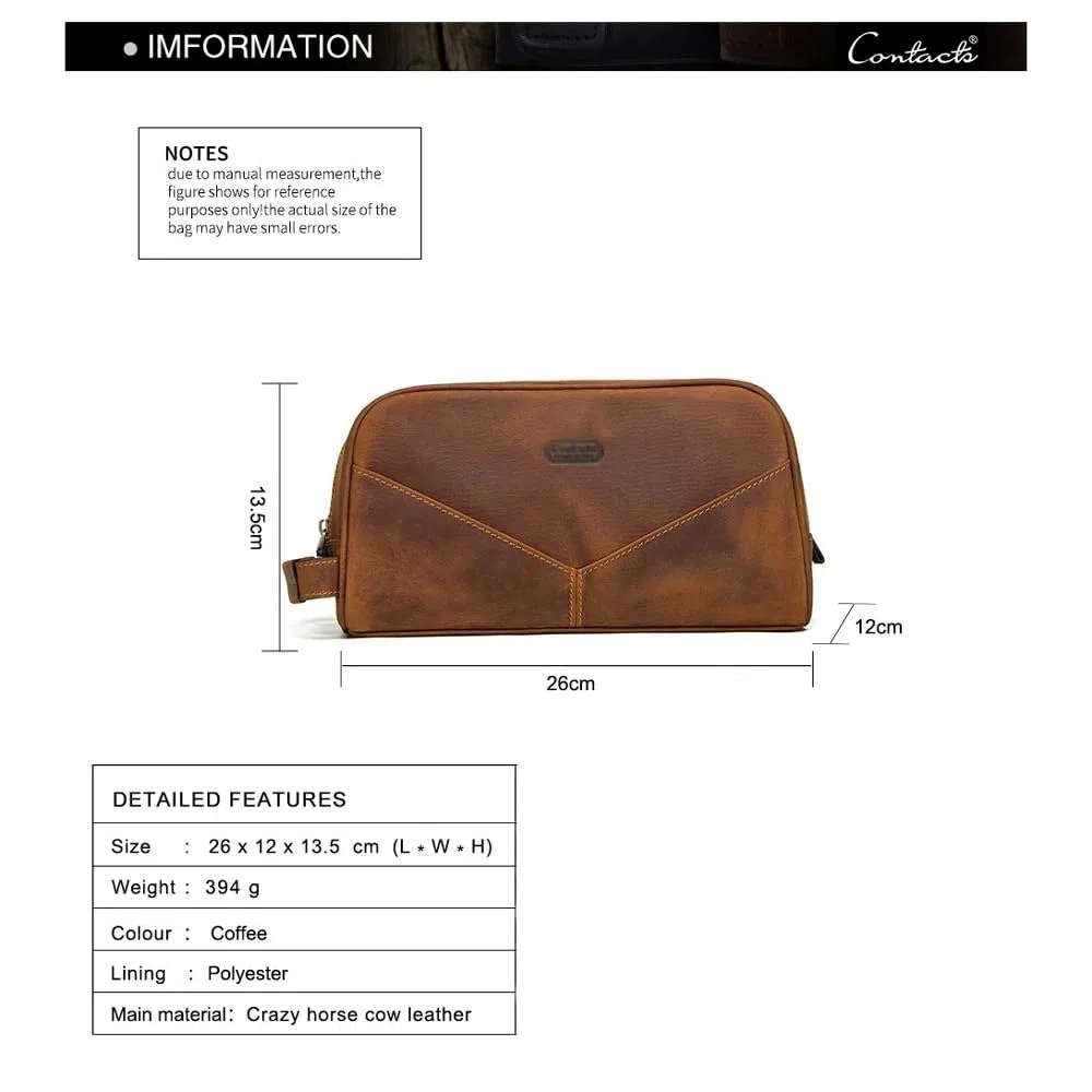 Neceser de Piel for Hombre, Neceser de Piel, Kit Dopp de Piel for Hombre, Neceser, Neceser de Viaje for Hombre, Organizador de Kit de higiene y Aseo (Grey : A, Size : 26 * 12 * 13.5cm)