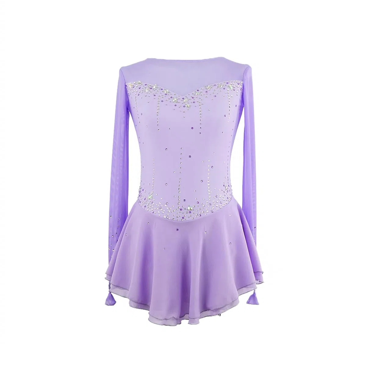 Vestido de Patinaje artístico, Traje de competición de Manga Larga con Diamantes de imitación, Leotardo de Danza de Ballet lírico y Gimnasia, Vestido de Patinaje sobre Hielo (Morado Claro 3XL)