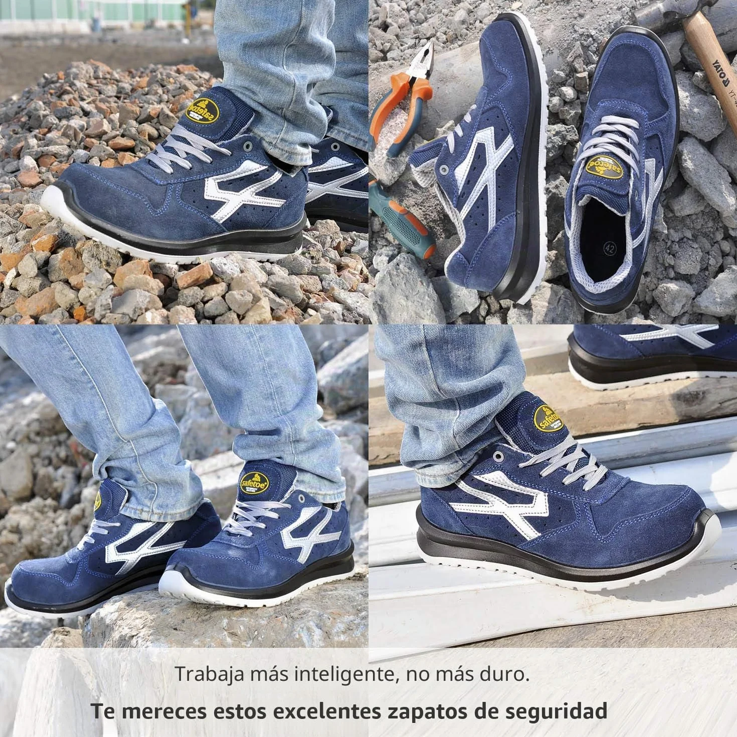 Safetoe Zapatos de Seguridad para Hombres y Mujeres, L-7328GN Botas de Seguridad de Tipo Cuero Transpirable, Puntera de Material Compuesto Sin Metal Ligero Calzado, Zapatillas para Plantilla