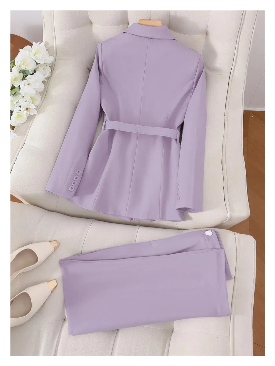 Traje de Oficina Elegante Dos Piezas, con Chaqueta, cinturón y pantalón Largo, Color Liso para Negocios, Trabajo, Oficina, Formal