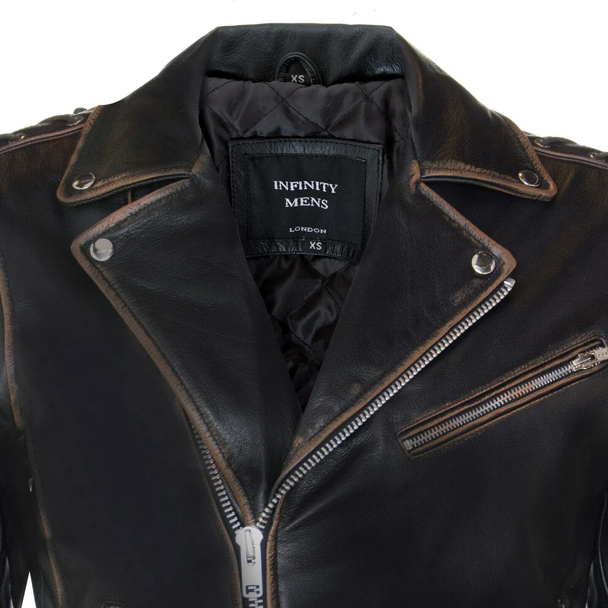 Infinity Leather Chaqueta de Motociclista de Cuero Con Estampado De Aguila en Relieve LIVE TO RIDE de Brando Negro Para Hombre