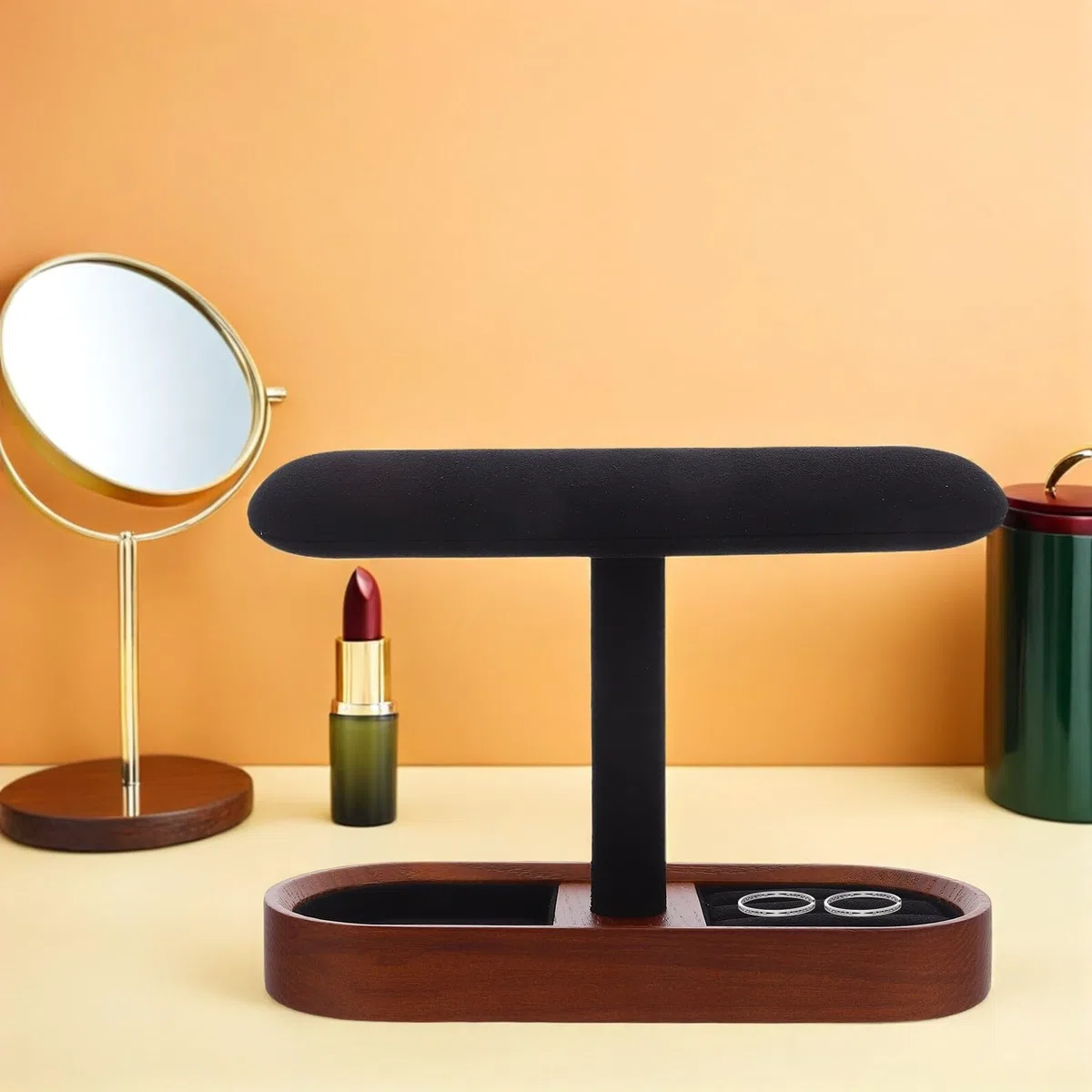 Soporte de Madera para Relojes y Pulseras Barra T Expositor Multifuncional para Anillos y Gemelos Organizador de Joyería Negro Adecuado para Exhibición y Almacenamiento