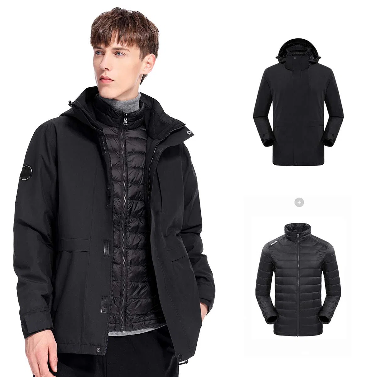 MU Chaqueta de Esquí a Prueba de Agua de Los Hombres 3 en 1 - Chaqueta de Pato Hacia Abajo - Abrigo de Nieve a Prueba de Viento a Prueba de Viento - Chaquetas de Snowboard -Thingbreaker Ropa/Black/S