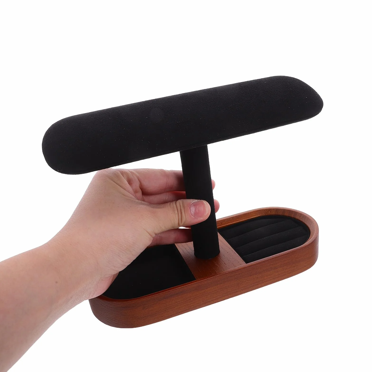 Soporte de Madera para Relojes y Pulseras Barra T Expositor Multifuncional para Anillos y Gemelos Organizador de Joyería Negro Adecuado para Exhibición y Almacenamiento