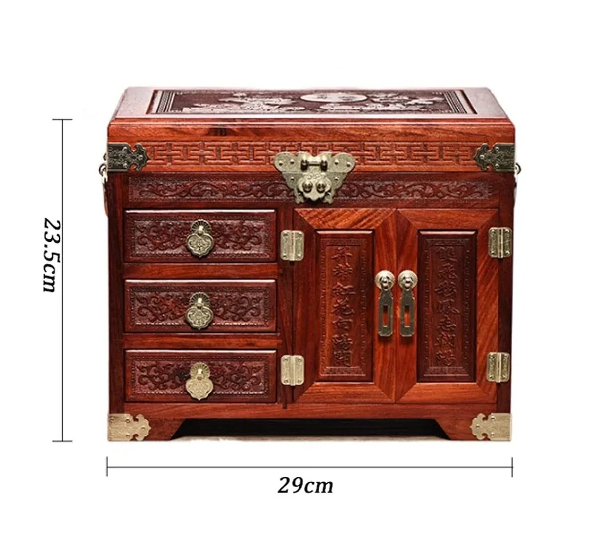 Caja De Reloj Joyero Rojo De Madera De Estilo Chino con Cerradura, Pendientes, Collares, Relojes, Cajas De Almacenamiento De Joyas Estuche para Relojes