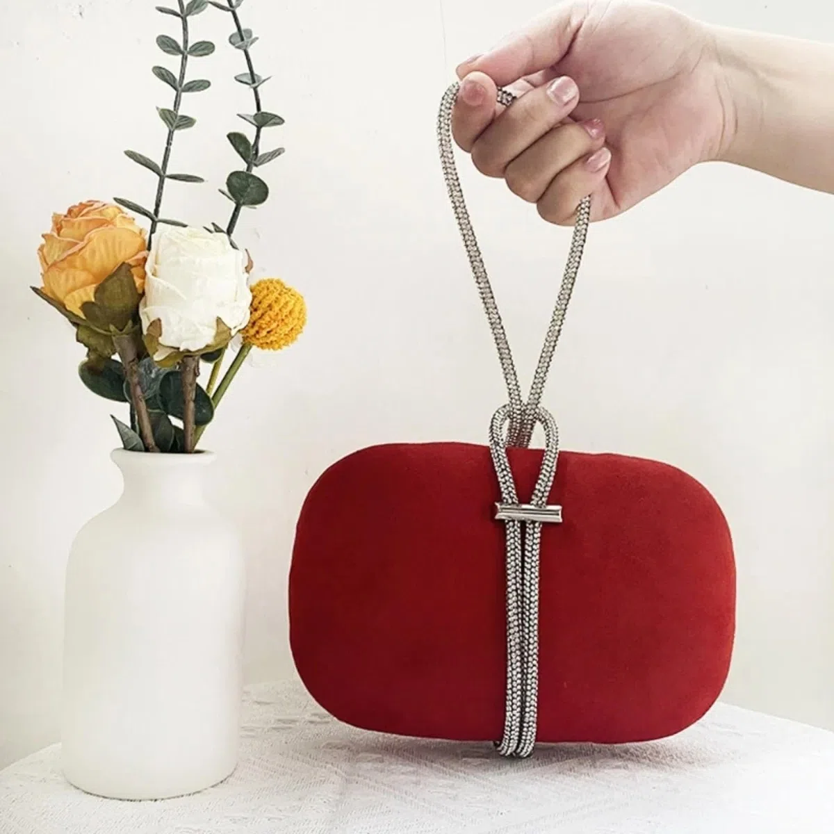Bolso De Noche Bolso De Mano Elegante De Terciopelo con Diamantes De Imitación para Mujer Bolso De Noche Bolso De Mano para Fiesta Banquete Boda