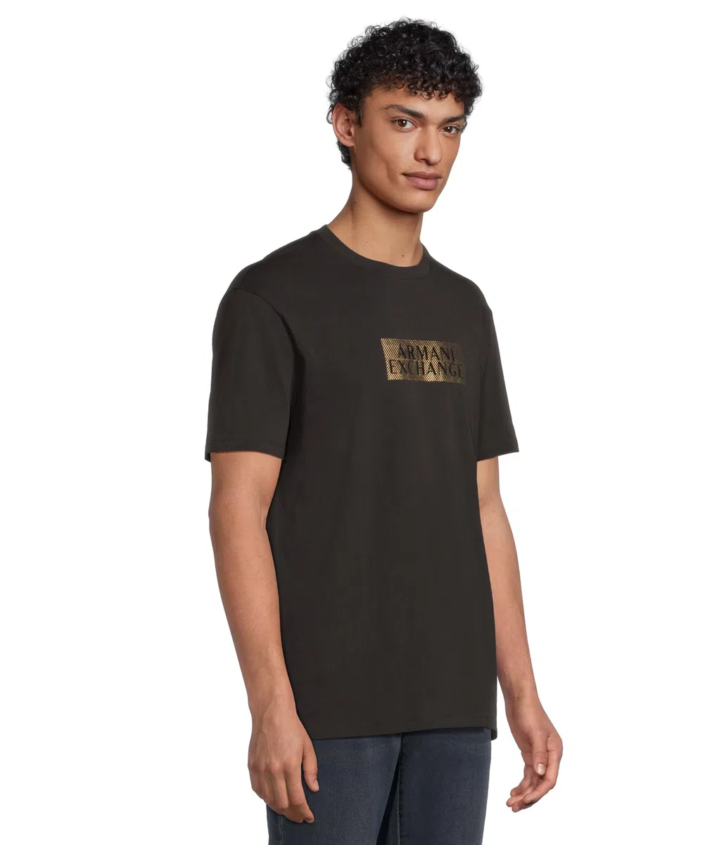 Armani Exchange Camiseta Negra para Hombre con Logo Estampado, Manga Corta, Cuello Redondo (FR/ES, Letras, L, Regular, Regular, Negro)