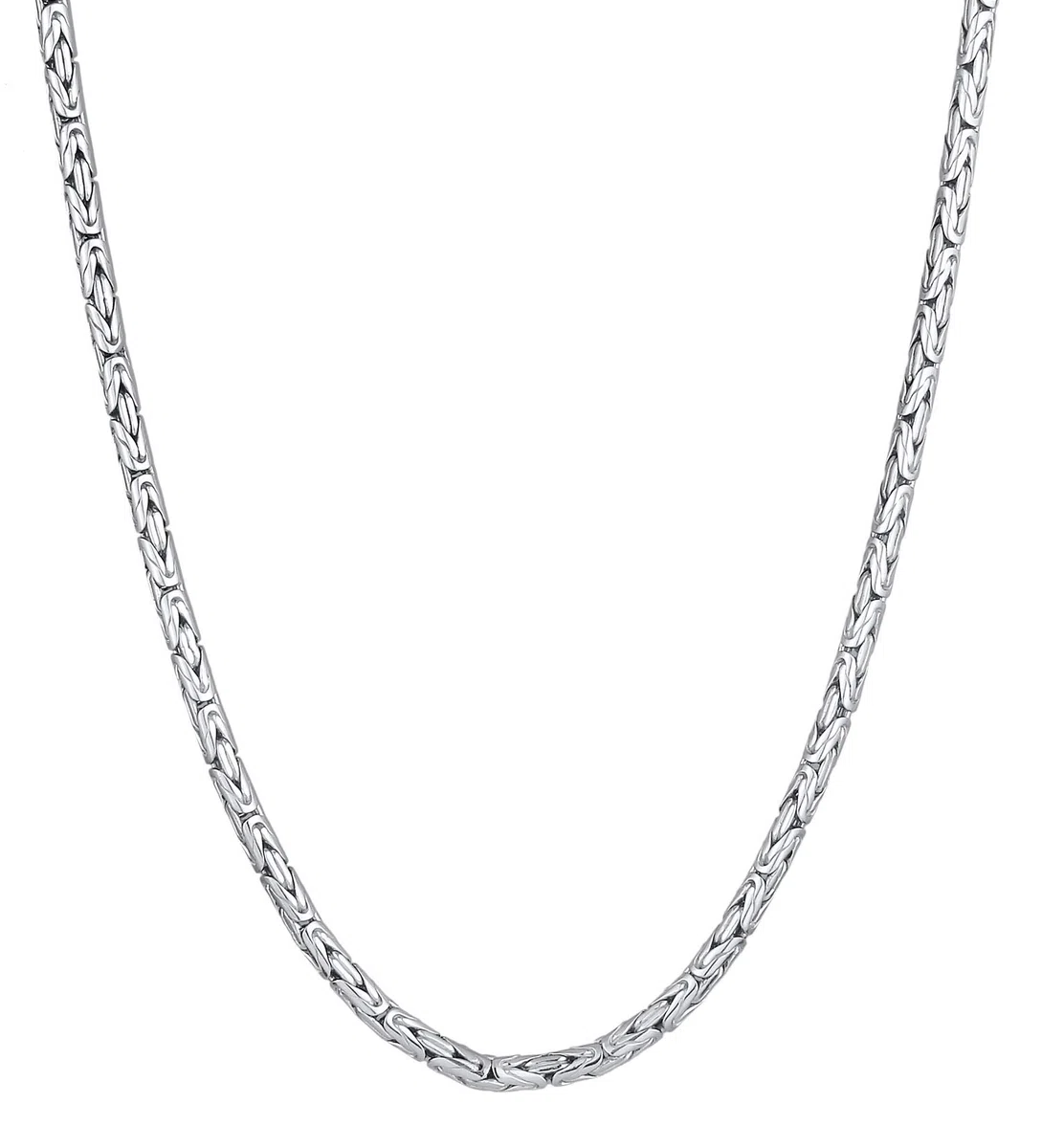 Kuzzoi Exclusivo collar de plata 925 para hombre (4 mm), cadena bizantina de plata maciza para hombre sin colgante, longitud 50 cm – 60 cm, 0109841420, 50 cm, Plata esterlina, Plateado