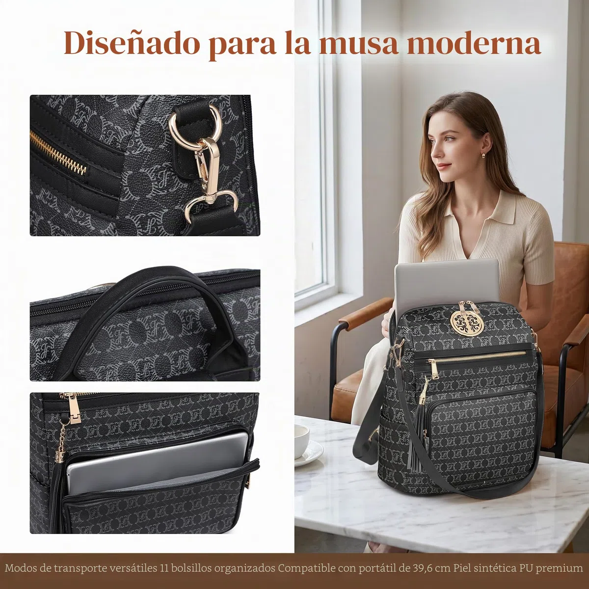 MKP COLLECTION Mochila de moda para mujer, convertible, grande, mochila de viaje, bolsa de hombro, bolso de mano, juego de 2 piezas con borla
