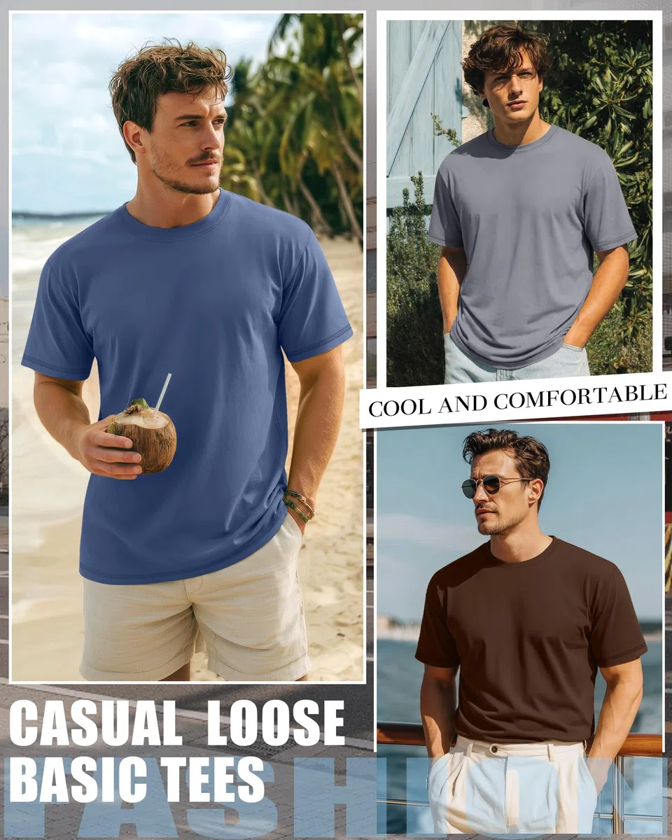 Neer Paquete de 3 Camisetas para Hombre de Tallas Grandes (L-7XL) Manga Corta Cuello Redondo Camisetas básicas de Verano