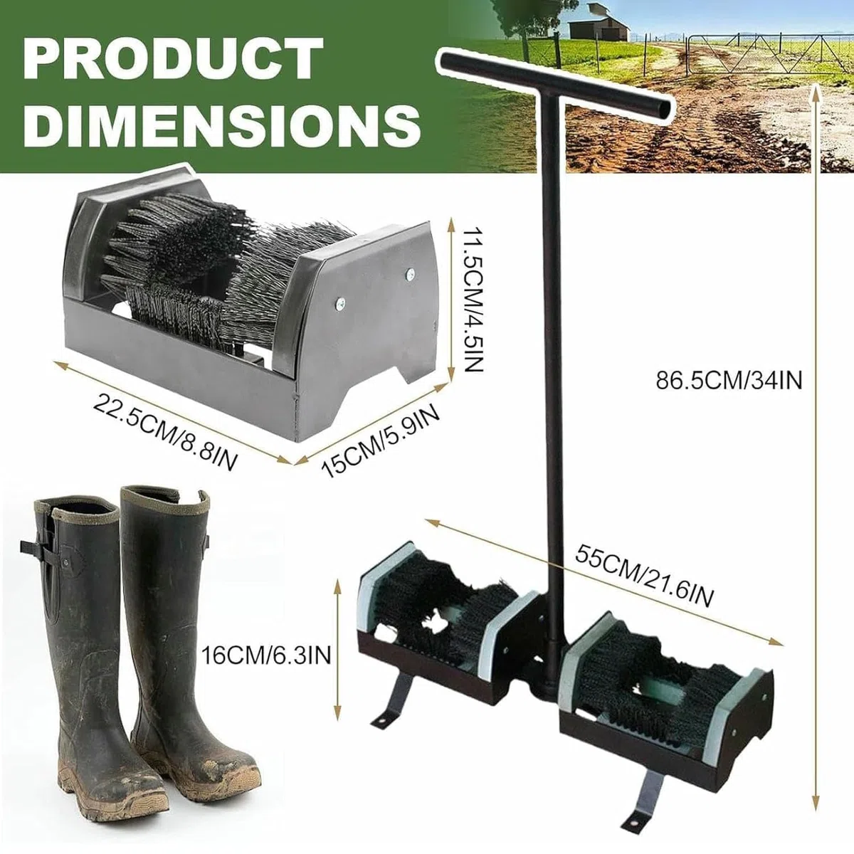 Cepillo limpiador de botas, cerdas rígidas de doble cara para una eliminación eficiente del barro, ideal para botas de lluvia, senderismo y botas de fútbol, perfecto para granjas y jardines