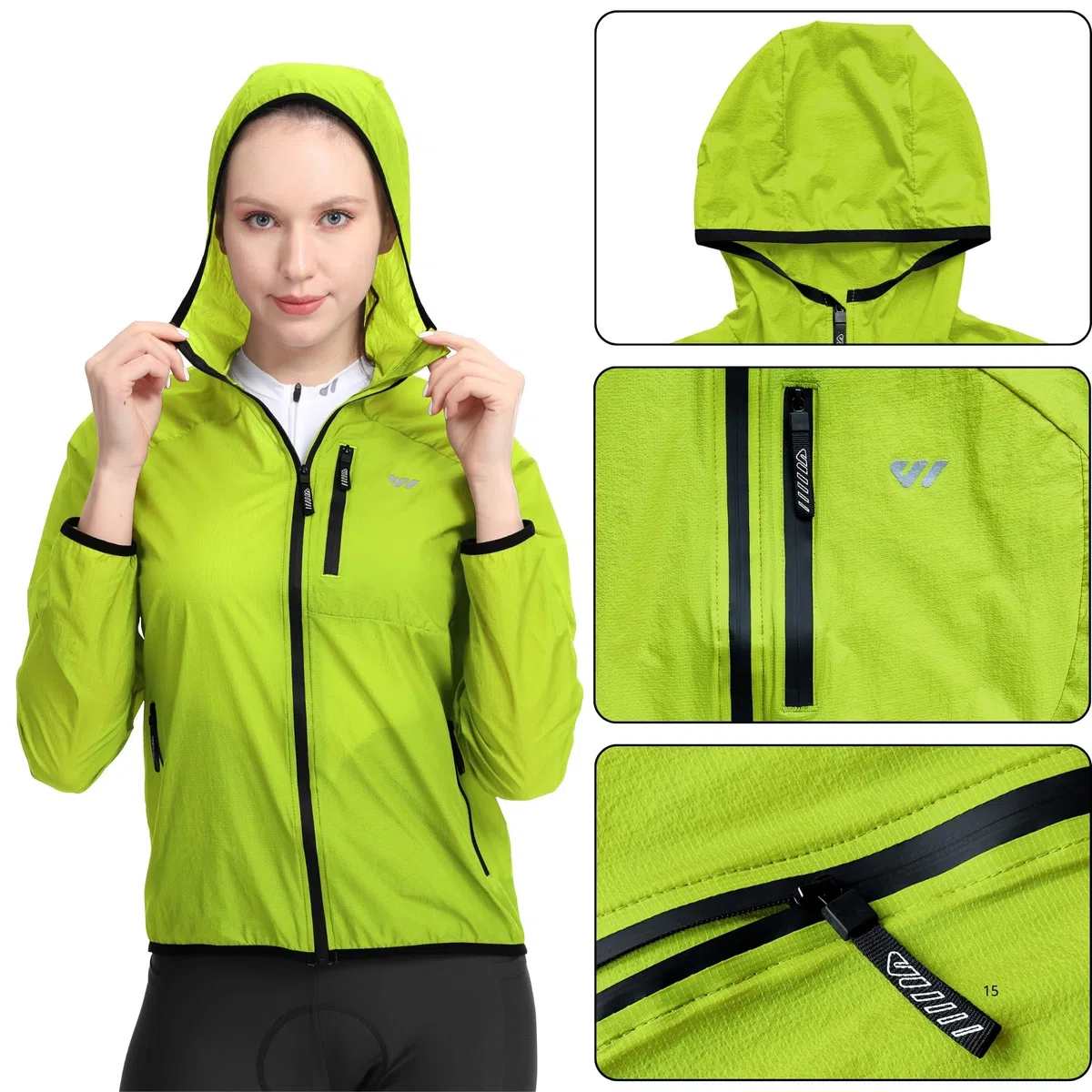 Wulibike Chaqueta de ciclismo para mujer, plegable, ligera y transpirable, chaqueta cortavientos reflectante para ciclismo, senderismo y exterior