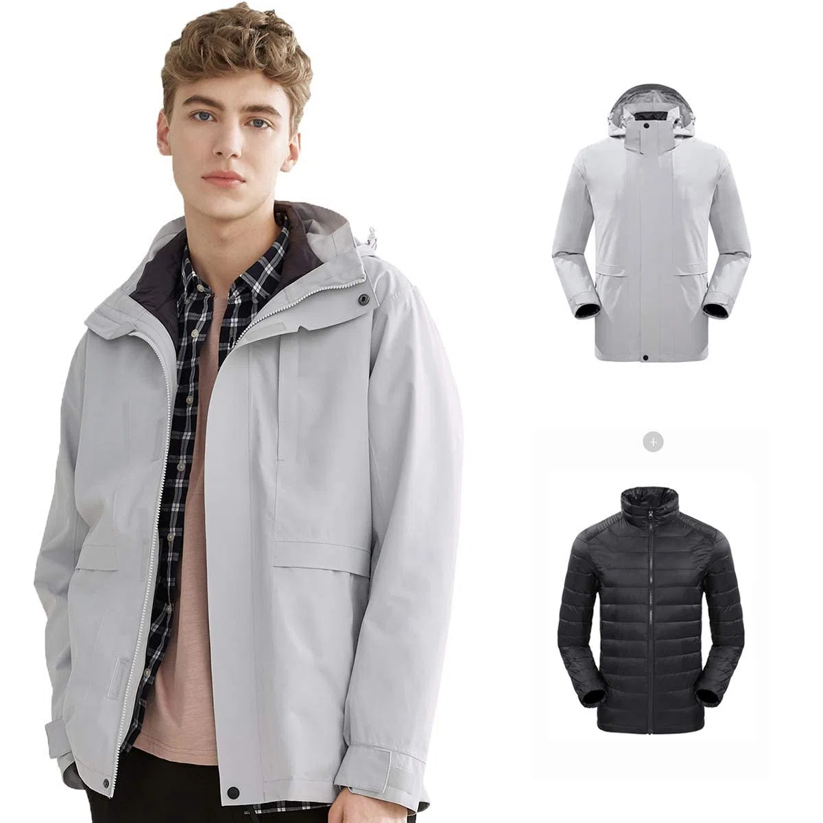 MU Chaqueta de Esquí a Prueba de Agua de Los Hombres 3 en 1 - Chaqueta de Pato Hacia Abajo - Abrigo de Nieve a Prueba de Viento a Prueba de Viento - Chaquetas de Snowboard -Thingbreaker Ropa/Grey/S