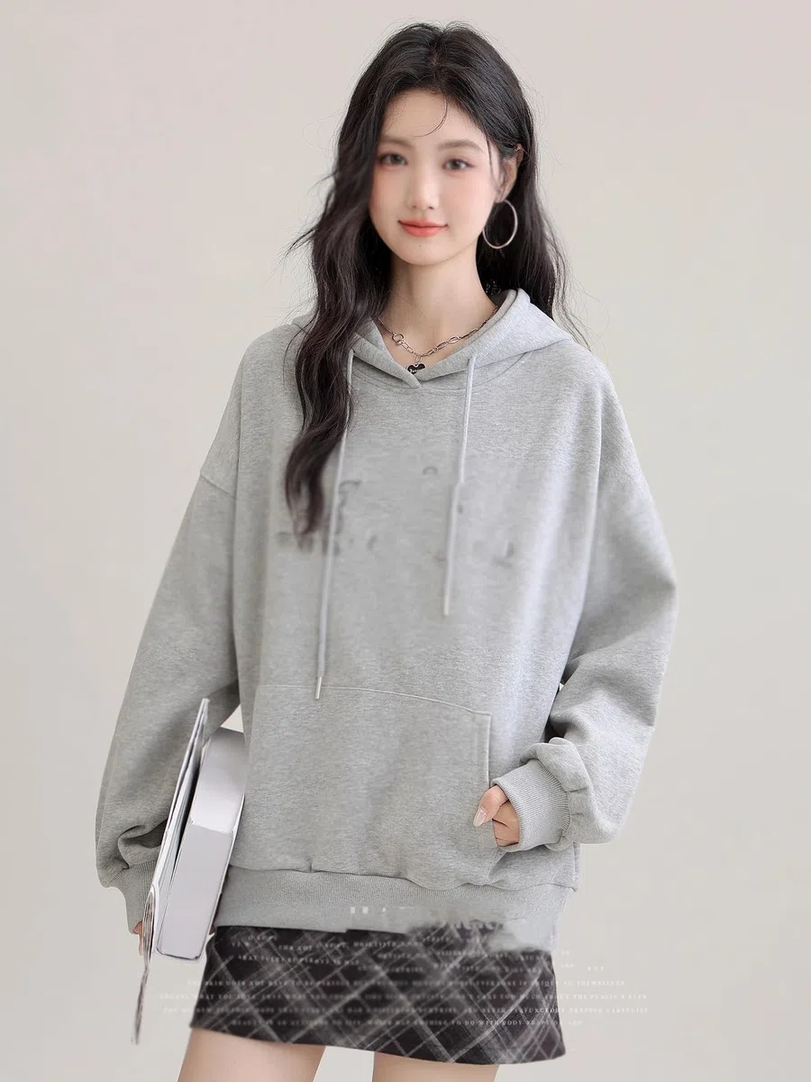 Sudadera con Capucha para Mujer, Manga Raglán, Cremallera, Estilo Universitario Holgado y Vintage