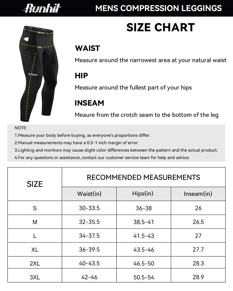 Runhit Mens Leggings - Pantalones de compresión Hombre