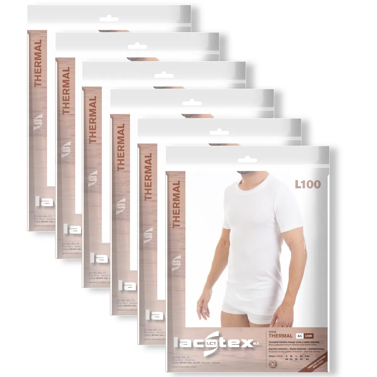 Multipack de Camiseta Interior Termal de Hombre L100, Manga Corta y Cuello Redondo.