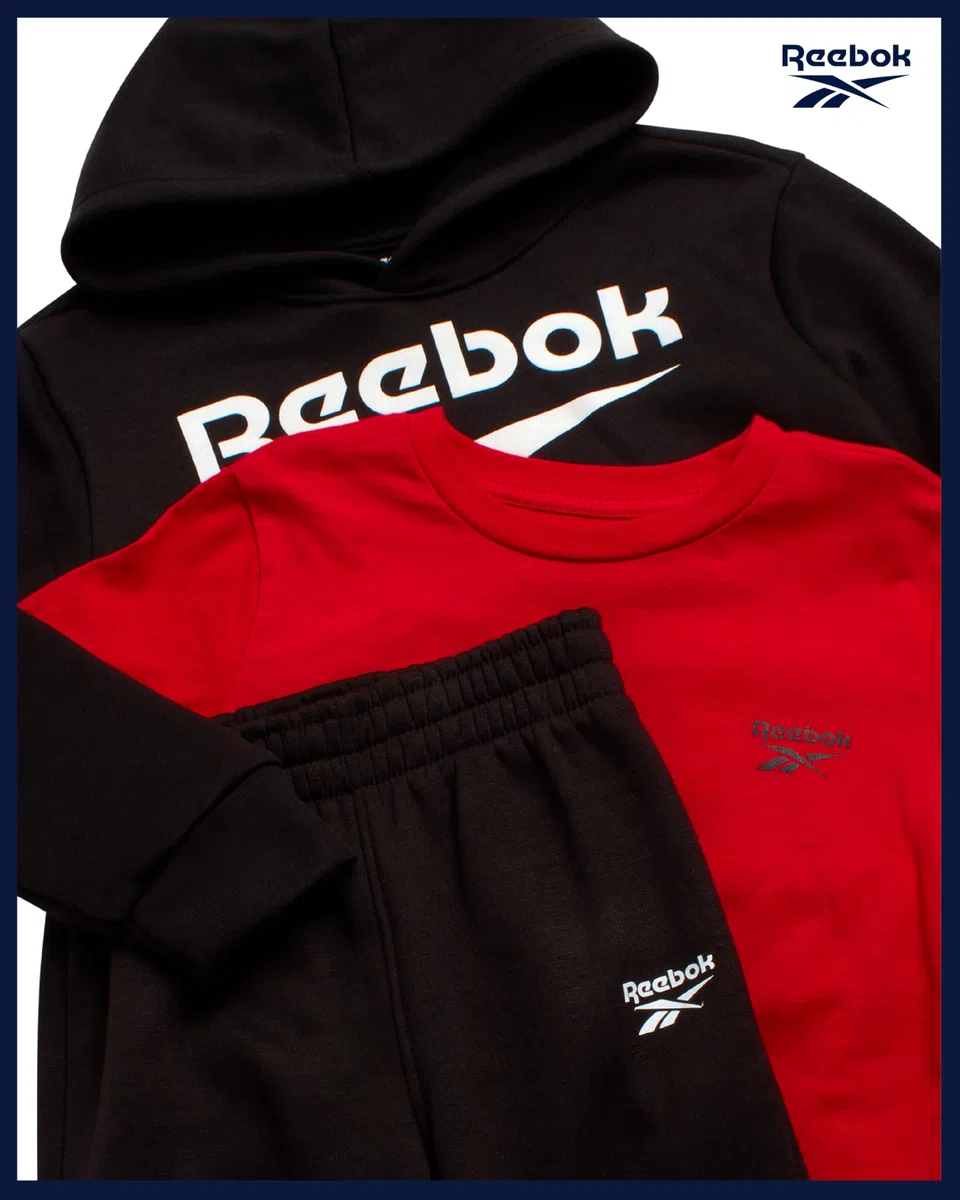 Reebok Conjunto de pantalones para bebé, 3 piezas, sudadera con capucha y pantalones deportivos, conjunto de pantalones de forro polar para niños pequeños