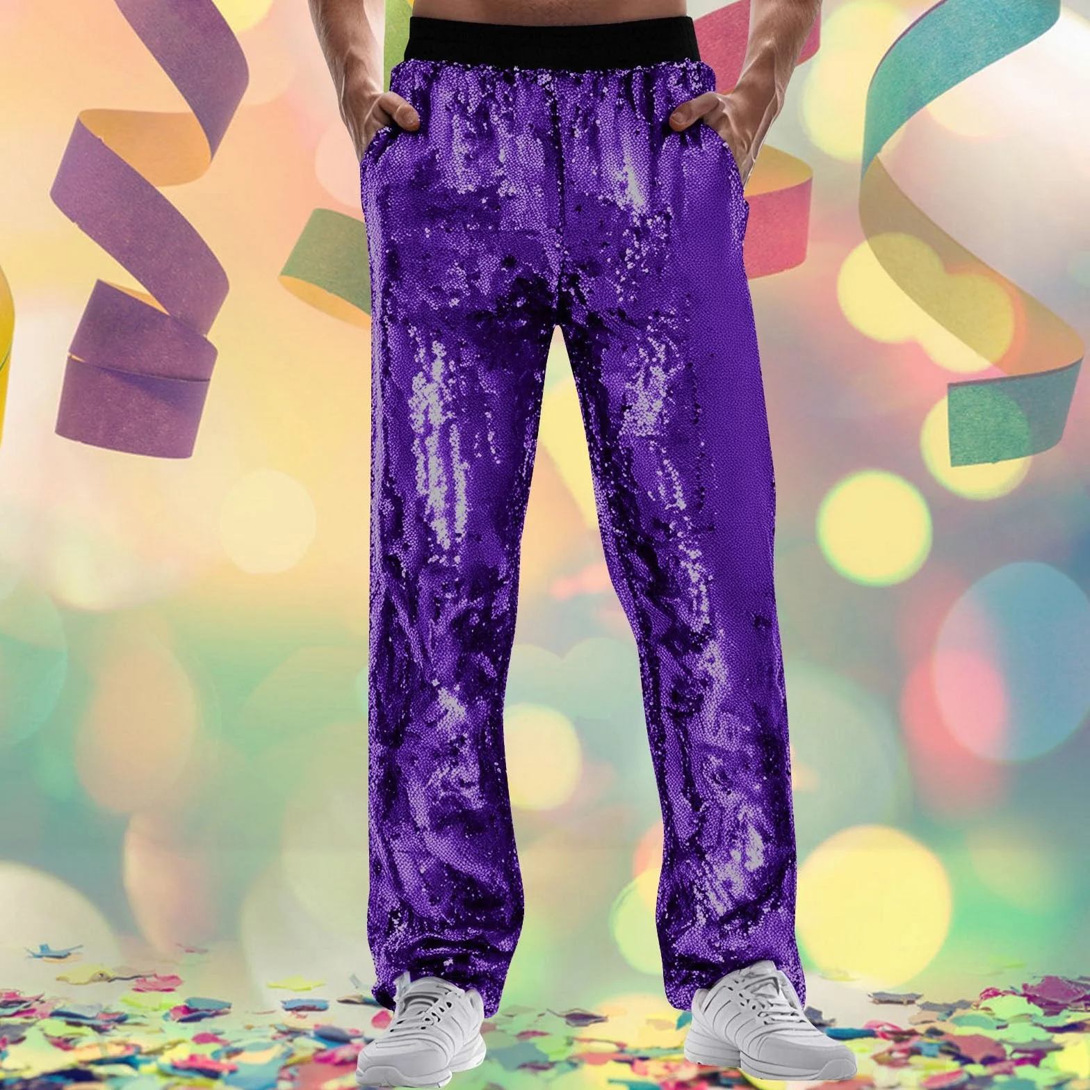 Pantalones de chándal para hombre, para carnaval, especiales, brillantes, informales, con pierna ancha, para festival, moda, comercio exterior, holgados, cómodos, morado, S