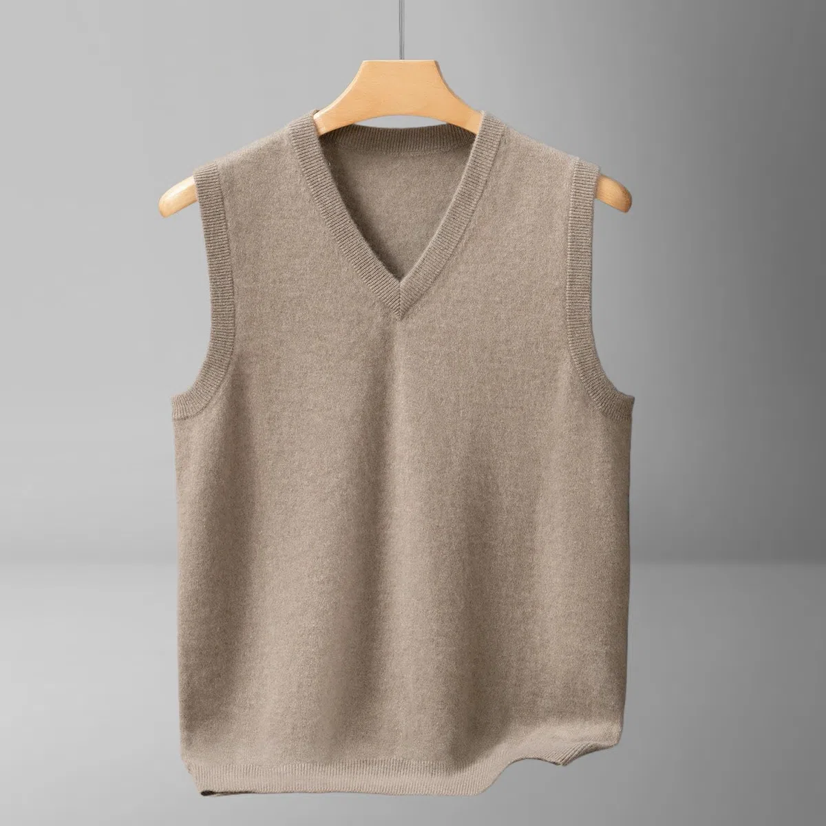 Chaleco de cachemira de punto sin mangas con cuello en V para hombre