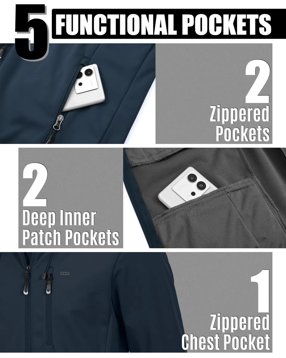 33,000ft Chaqueta Softshell para hombre con capucha, impermeable, cortavientos, ligera, para exteriores, senderismo, viajes