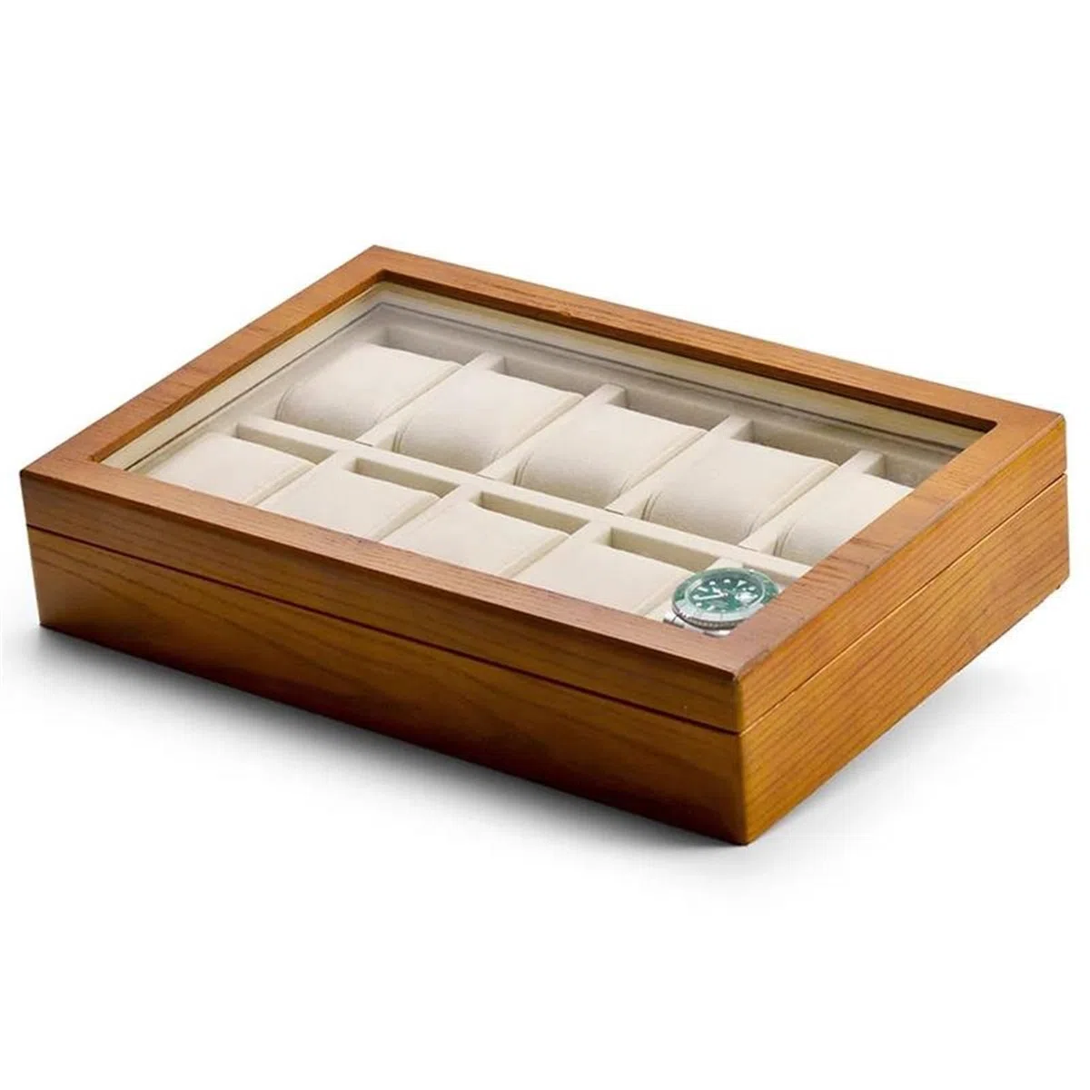 Ideias De Presentes Caja Organizadora Relojes Beige Almacenamiento Relojes Madera Maciza Joyero 10 Rejillas Estuche Exhibición Almacenamiento Relojes Microfibra Caja Regalo Navidad