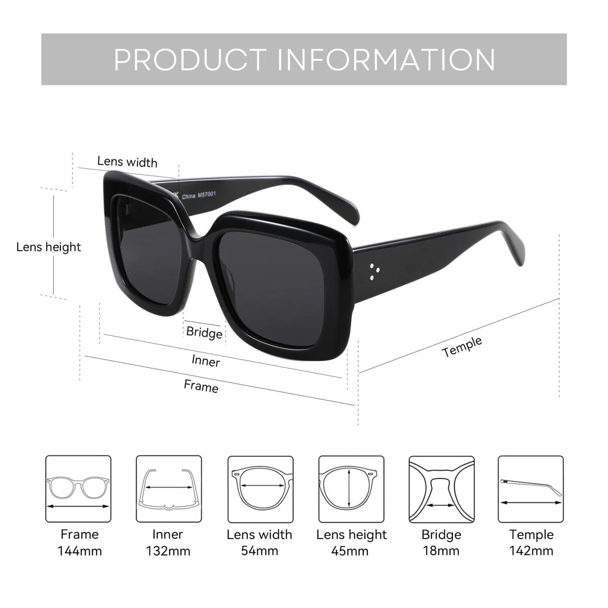 Gafas de sol polarizadas rectangulares grandes para mujer, montura gruesa, acetato UV400, tonos de moda