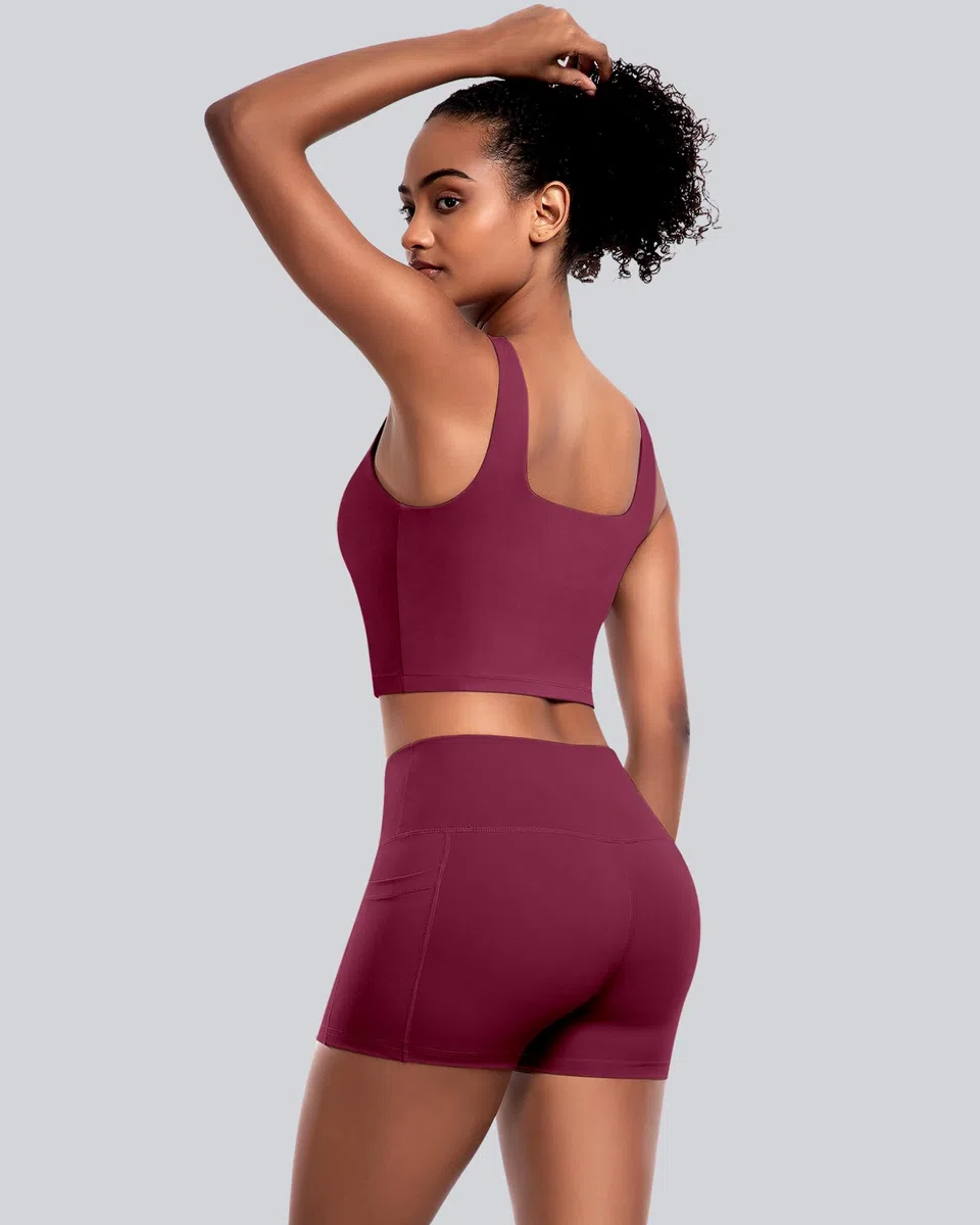 Sujetadores deportivos para mujer, paquete de 5 unidades, camiseta corta de cuello cuadrado para entrenamiento, camiseta de yoga acolchada con almohadillas integradas