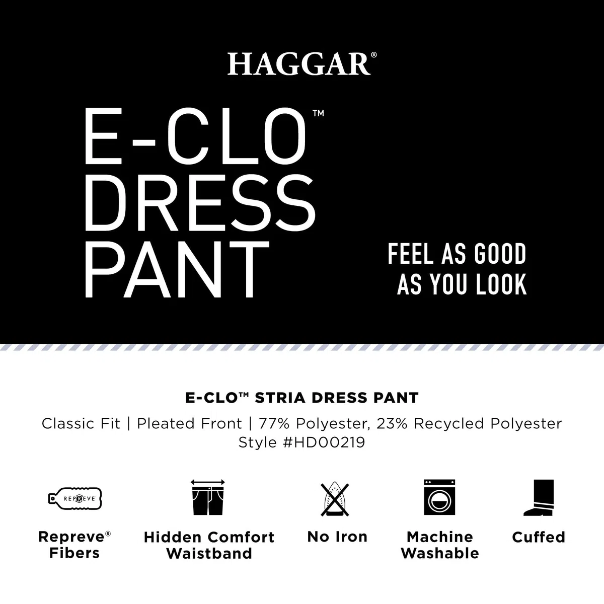 Haggar ECLO Repreve Stria - Pantalón de Vestir con Frente Plano, Tallas Grandes Y Altas - Big & Tall Repreve Stria - Pantalón de Vestir Hombre