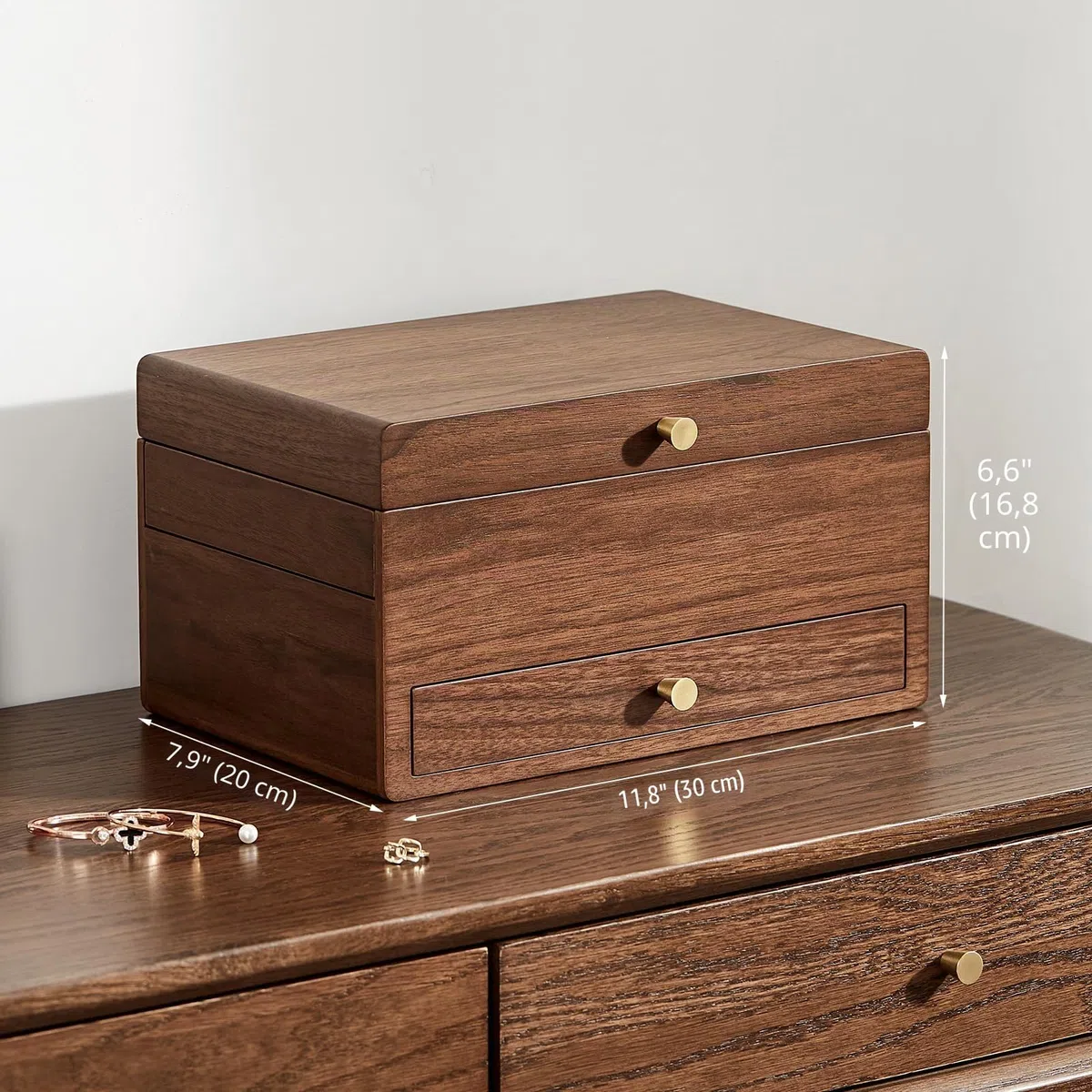 Joyero de madera para mujer, caja organizadora multifuncional de 3 niveles, para relojes, collares, anillos y aretes, Regalo para Ella (nogal negro) | Organizador de joyas de madera grande, cajones multifuncionales, reloj, collar, anillo, almacenamiento d