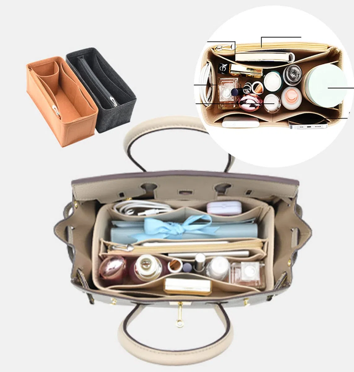 Lckaey - Organizador de bolsos para birkin (30 insertos1099 beige-M)