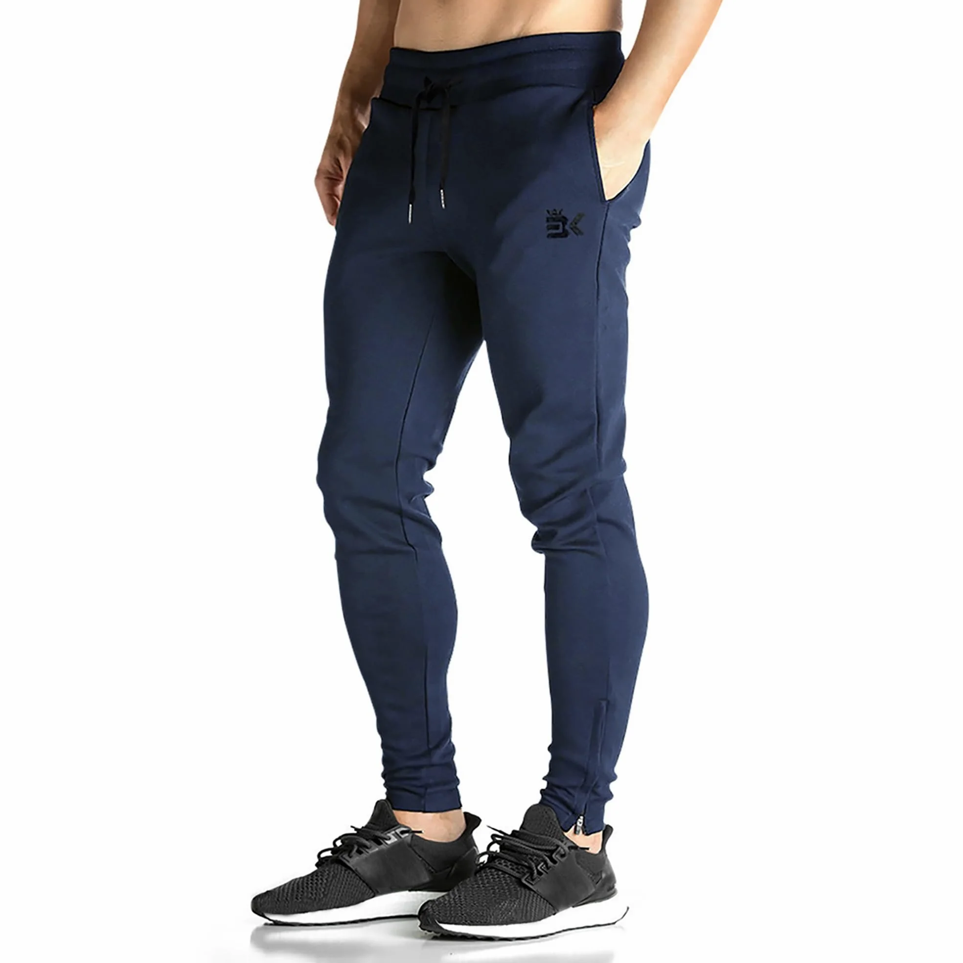 BROKIG Pantalones de correr con cremallera para hombre, pantalones deportivos delgados, con bolsillos, pantalones de algodón, fitness para hombres