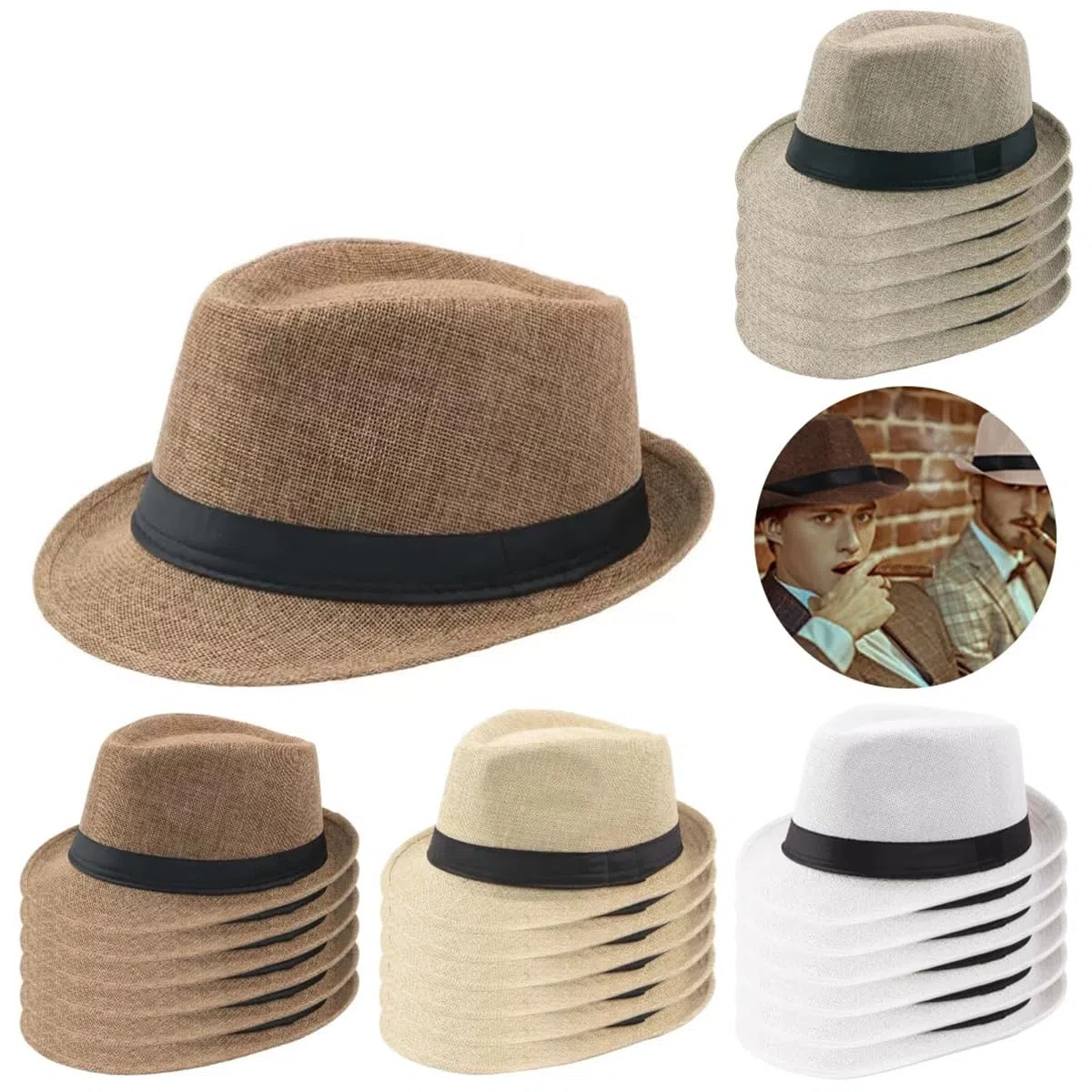 Sombreros Panamá de ala Corta, Sombreros Fedora Unisex para la Playa, Ideales para Fiestas, Disfraces y Bodas.