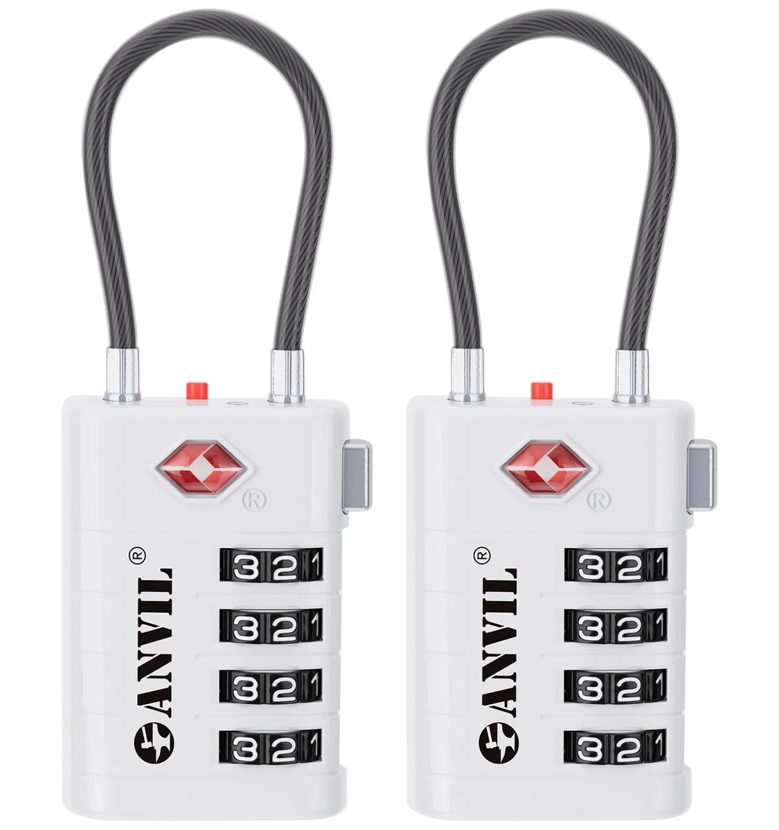 ANVIL Candados de equipaje de 4 dígitos, cerraduras TSA para equipaje, núcleo avanzado TSA008, indicador de alerta para tu cerradura de viaje, cerradura de maleta. (2, blanco)
