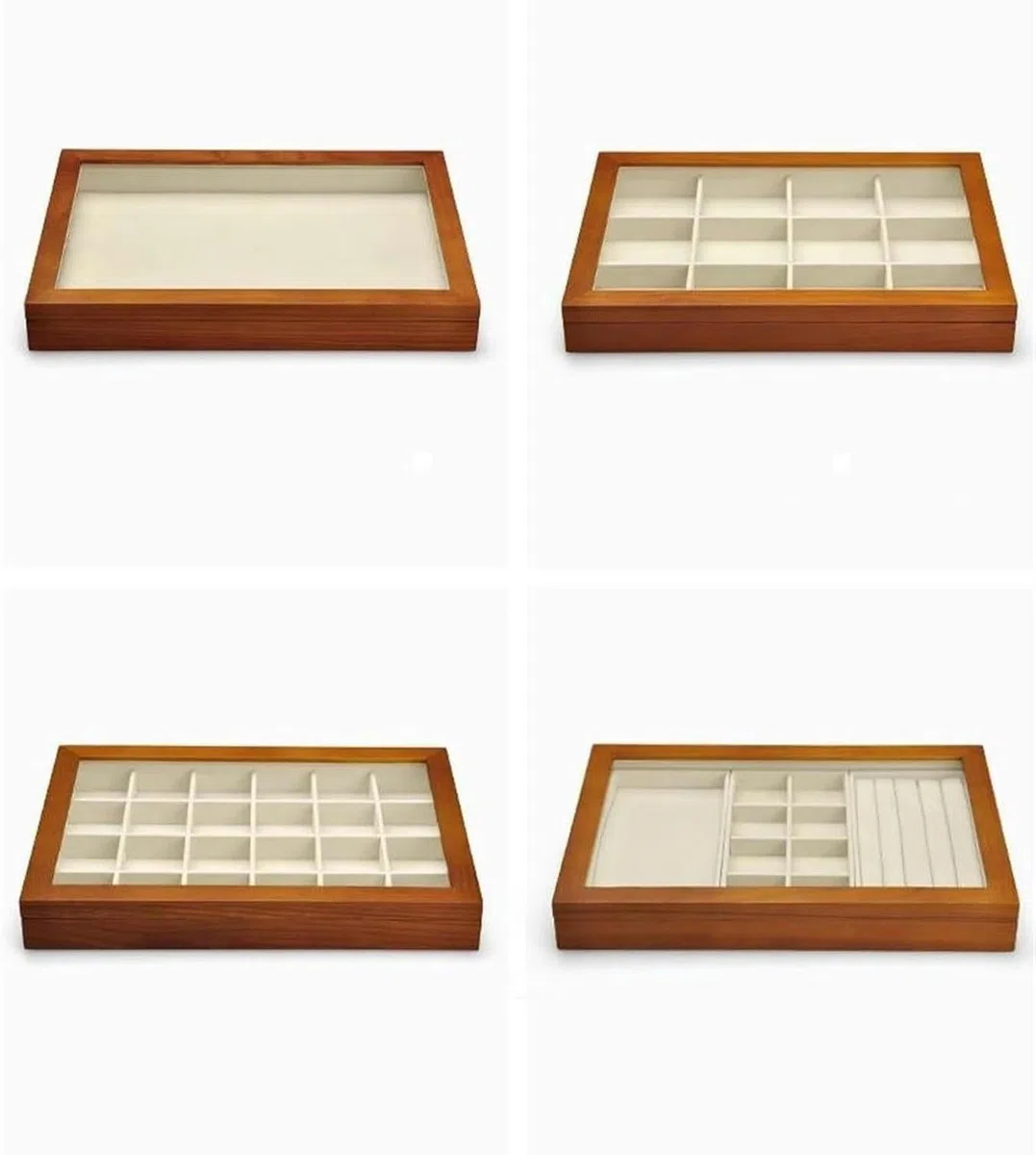 Caja organizadora de Joyas de Madera para Anillos, Cajas Grandes con Tapa Transparente, Almacenamiento apilable de Madera Maciza para Joyas~/ (Gris Oscuro DA)