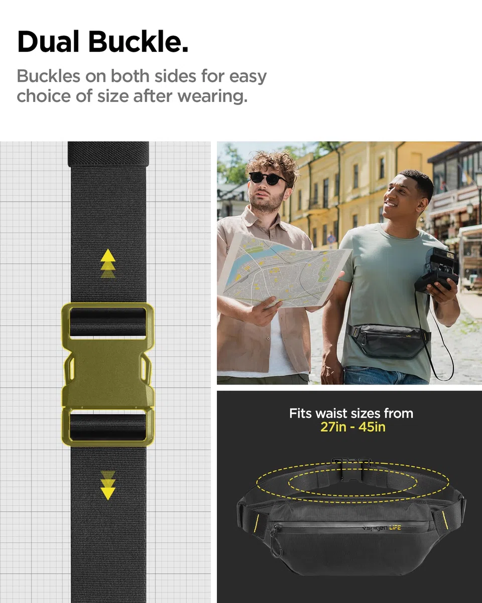 Spigen Life Klasden Bolsa de Cintura para Hombre y Mujer, Bolso de Viaje para Actividades al Aire Libre y Deportes - Negro