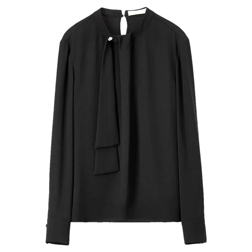 Blusa de gasa para mujer, con lazo, suelta, cuello alto, camisetas sin botones, camisas de oficina y trabajo