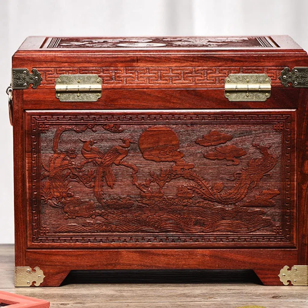 Caja De Reloj Joyero Rojo De Madera De Estilo Chino con Cerradura, Pendientes, Collares, Relojes, Cajas De Almacenamiento De Joyas Estuche para Relojes