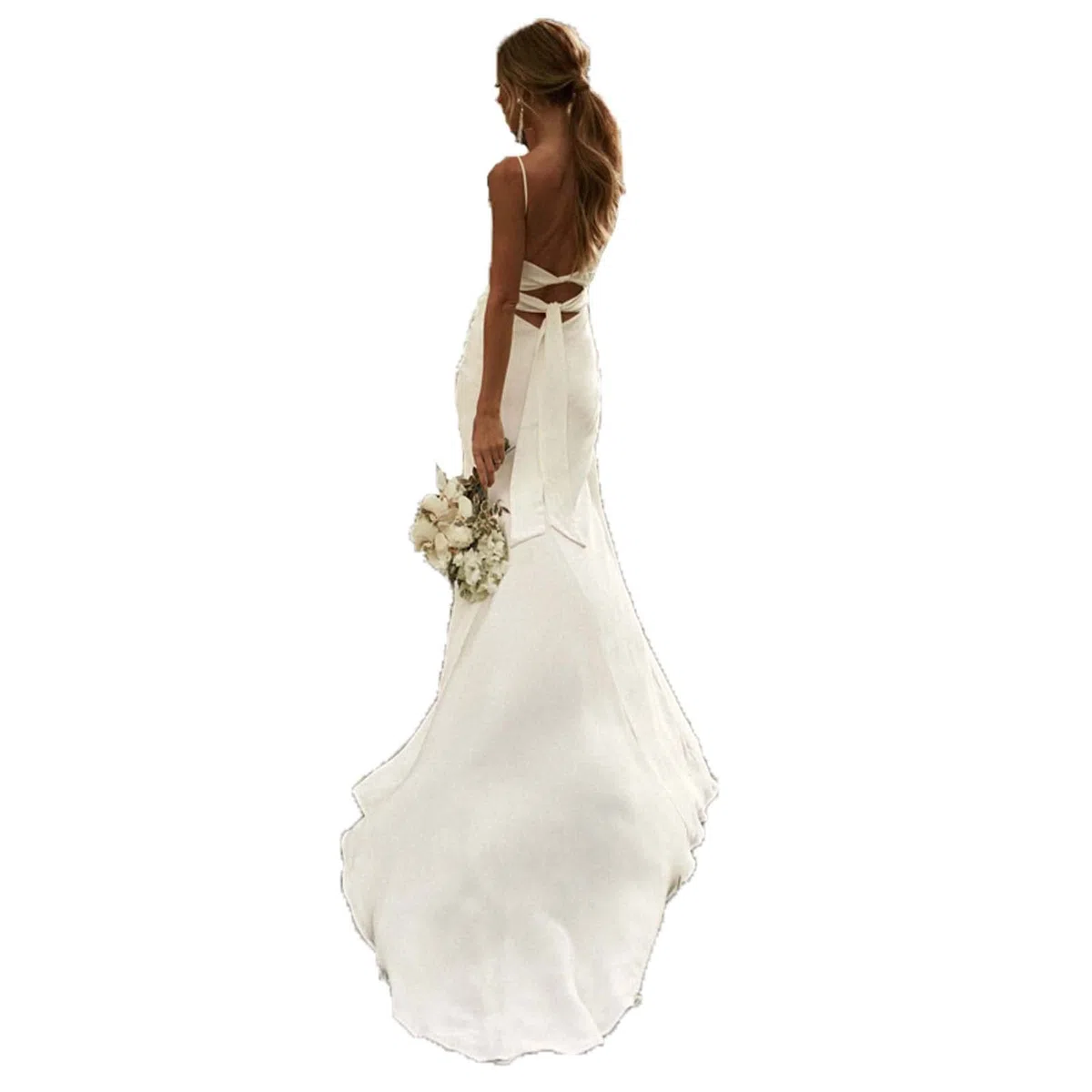 Vestido de Novia, Vestido de Novia de Pecho Bajo, Vestido de Dama de Honor sin Mangas, Blanco, 16
