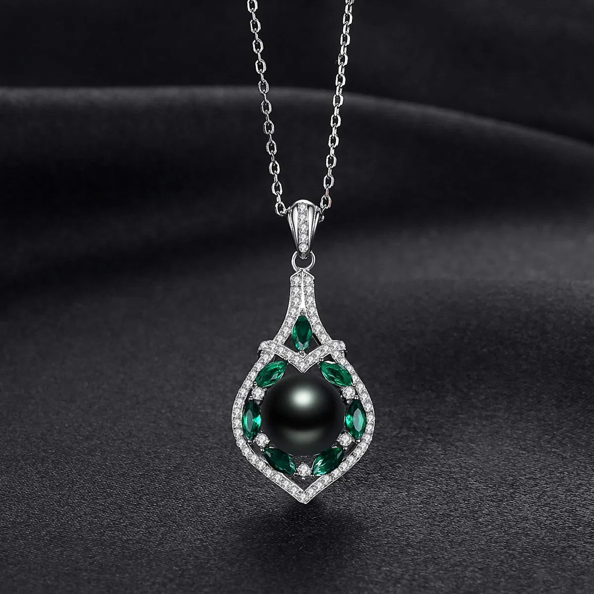 VIKI LYNN Collar con colgante de perlas negras cultivadas de Tahití, de 10 a 11 mm, plata de ley de calidad AAA, circonita cúbica para mujer, Plata esterlina Zirconia cúbica Plata de ley Circonita