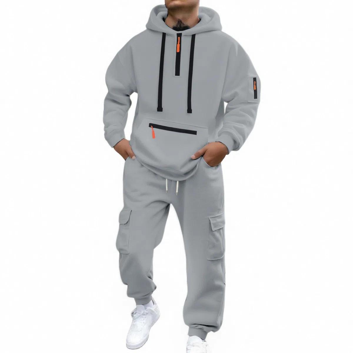 Conjunto de Jogging para hombre de 2 piezas con sudadera para correr de malla de otoño suave para deporte, cuello redondo, bolsillos cálido, transpirable, cómodo, ligero, entrenamiento A110