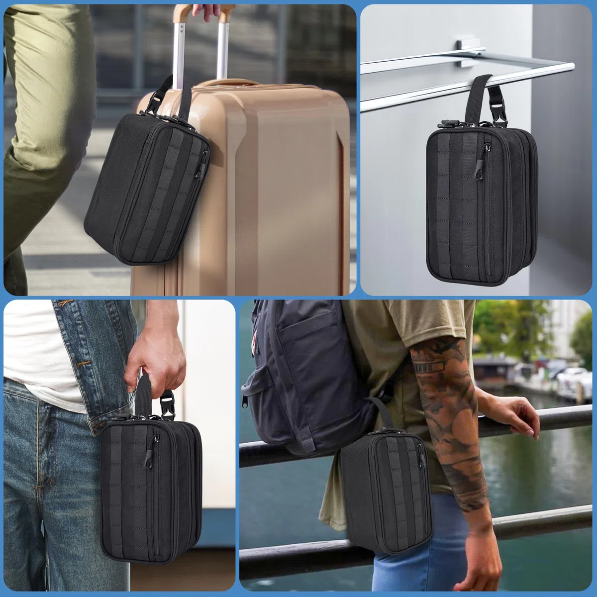 HILOMON Neceser de viaje para hombre, con cremalleras YKK, bolsa de aseo táctica con compartimentos, bolsa de baño impermeable, bolsa de higiene, bolsa de cosméticos para hombres, Negro -,