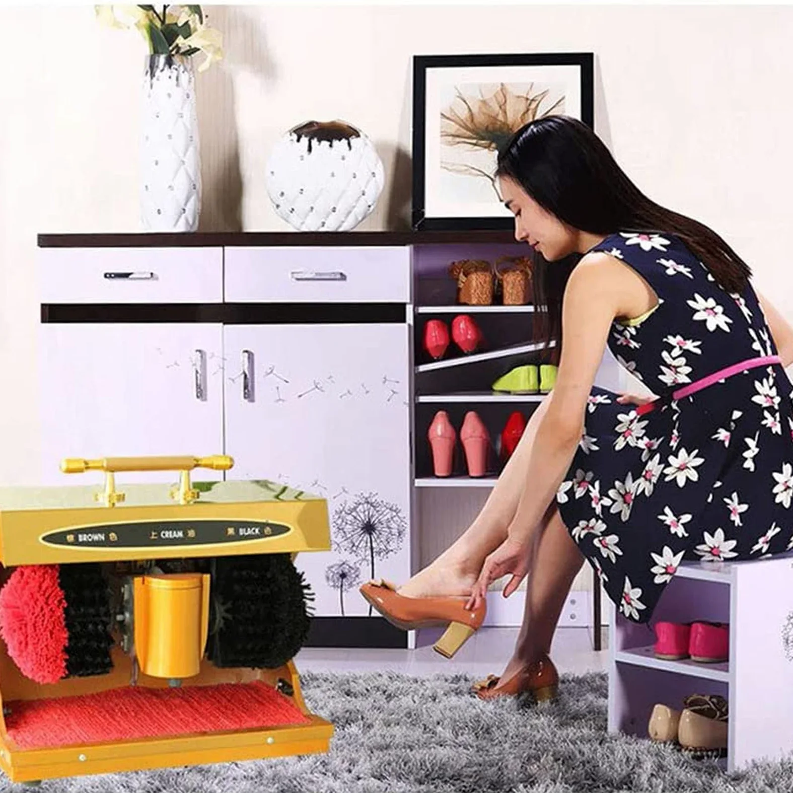 Máquina automática de pulir zapatos, limpiador de suela de doble cepillo para una fácil limpieza de bajo ruido en casa u oficina