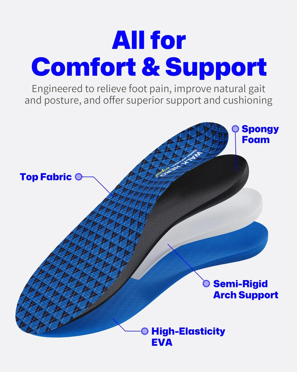 Zapatos ortopédicos para fascitis plantar para pies planos, dolor de pies, plantillas de soporte de arco alto para hombre 7-7 1/2 | Mujeres 9-9 1/2