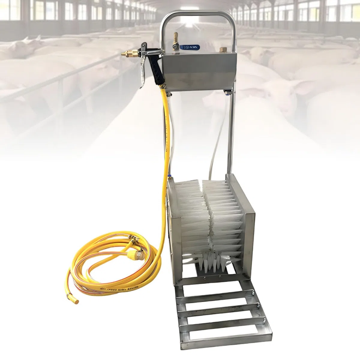 Limpiador y Cepillo Raspador de Botas de Acero Inoxidable; Lavadora Automática con Rociador de Agua y Manguera de 5 m para Granjas Ganaderas