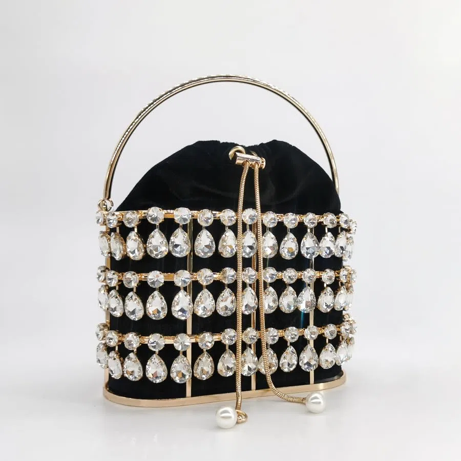 Bolso de Mano de Noche con Diamantes de imitación de Cristal Grande, Bolsos de diseñador de Lujo para Mujer, Bolso Dolly de Fiesta Nupcial de Terciopelo de Metal para Mujer, Bolso