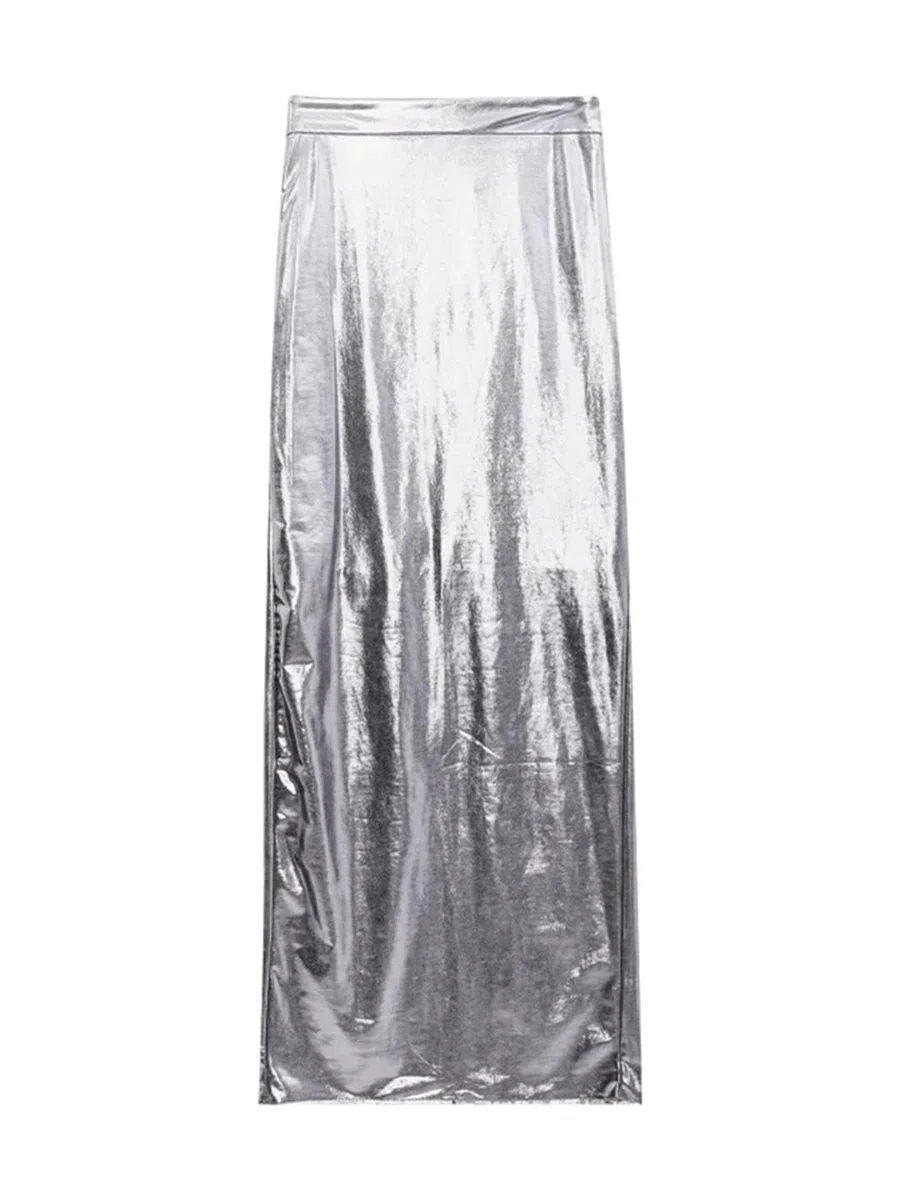Alloaone Faldas Largas Reflectantes De Cuero Sintético Brillante para Mujer con Faldas hasta El Suelo con Abertura Larga