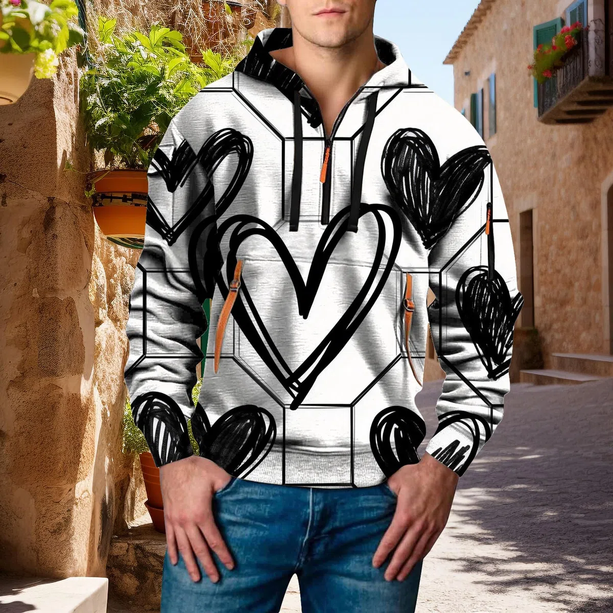 Sudaderas De Hombre Sudadera con Capucha para Mujer, Estampado Divertido Y Moderno, Manga Larga, Estilo Urbano Largas (Beige, S) Ropa Verano Casual Cortavientos Playa Deporte Oversize