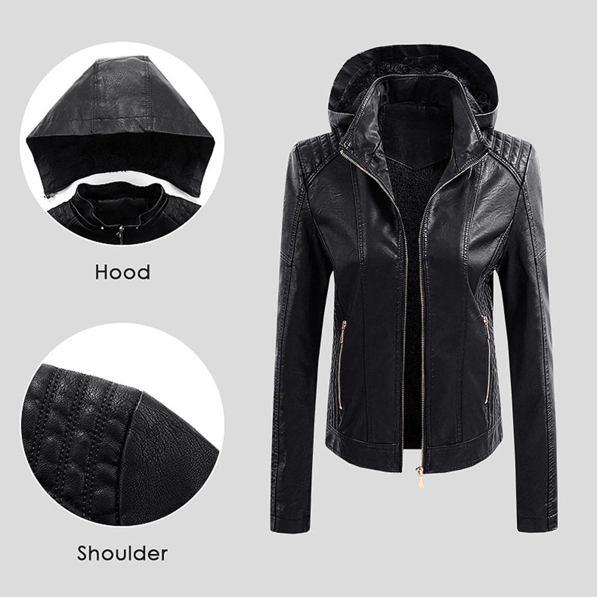 Chaqueta Cuero Mujer, Cazadora Cuero Mujer Cazadora Entretiempo Mujer Slim Fit Manga Larga con Bolsillos Y Cremallera Casual Chaqueta De Moto De Piel Sintética Faux Leather Biker Chaqueta De Invierno