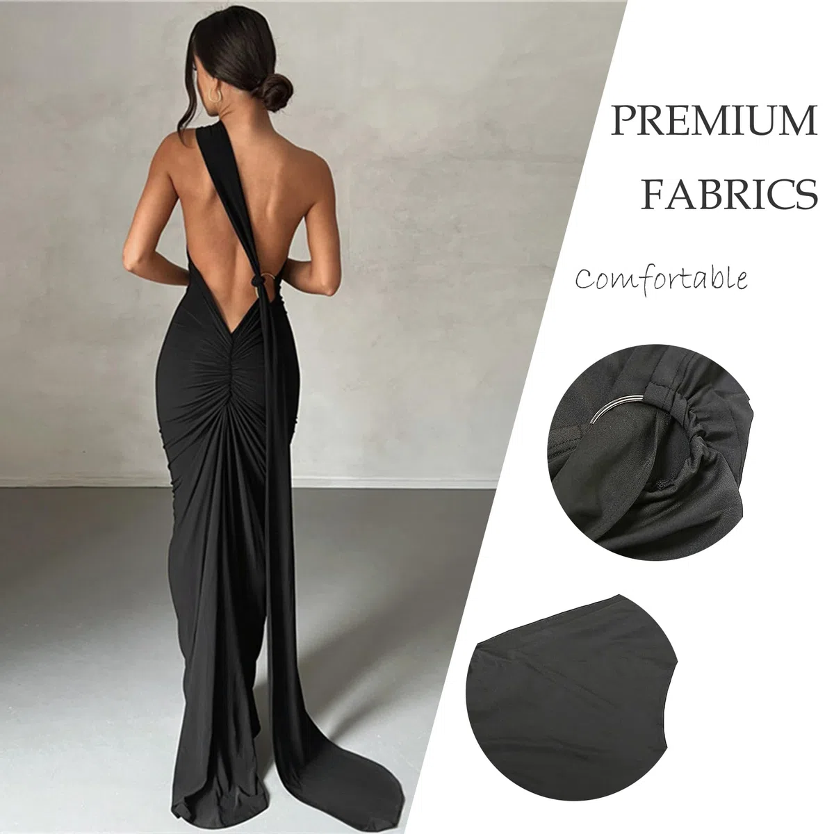 Vestido largo ajustado para mujer, sexy, sin mangas, espalda descubierta, fruncido, elegante, vestido de graduación