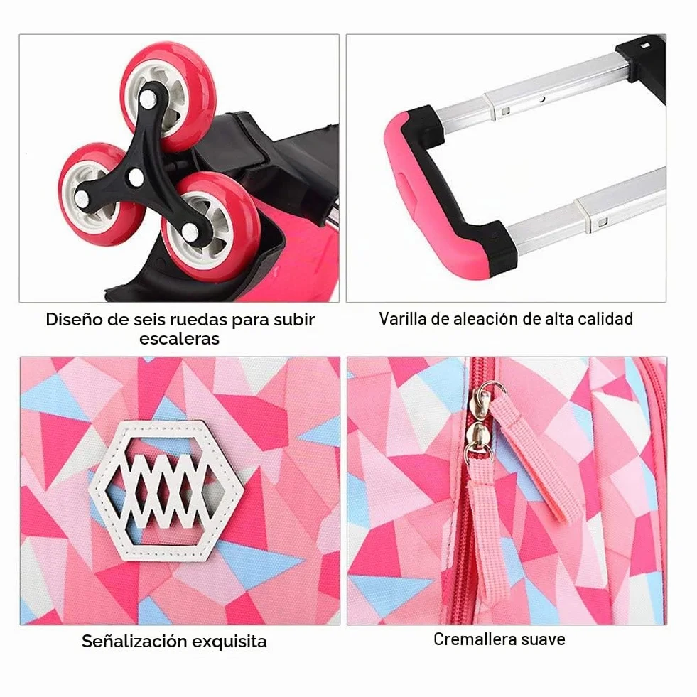 Mochilas Escolares con Ruedas para Ninos Bolsa Trolley Impermeable Mochilas Infantiles Escuela Primaria 6 Ruedas